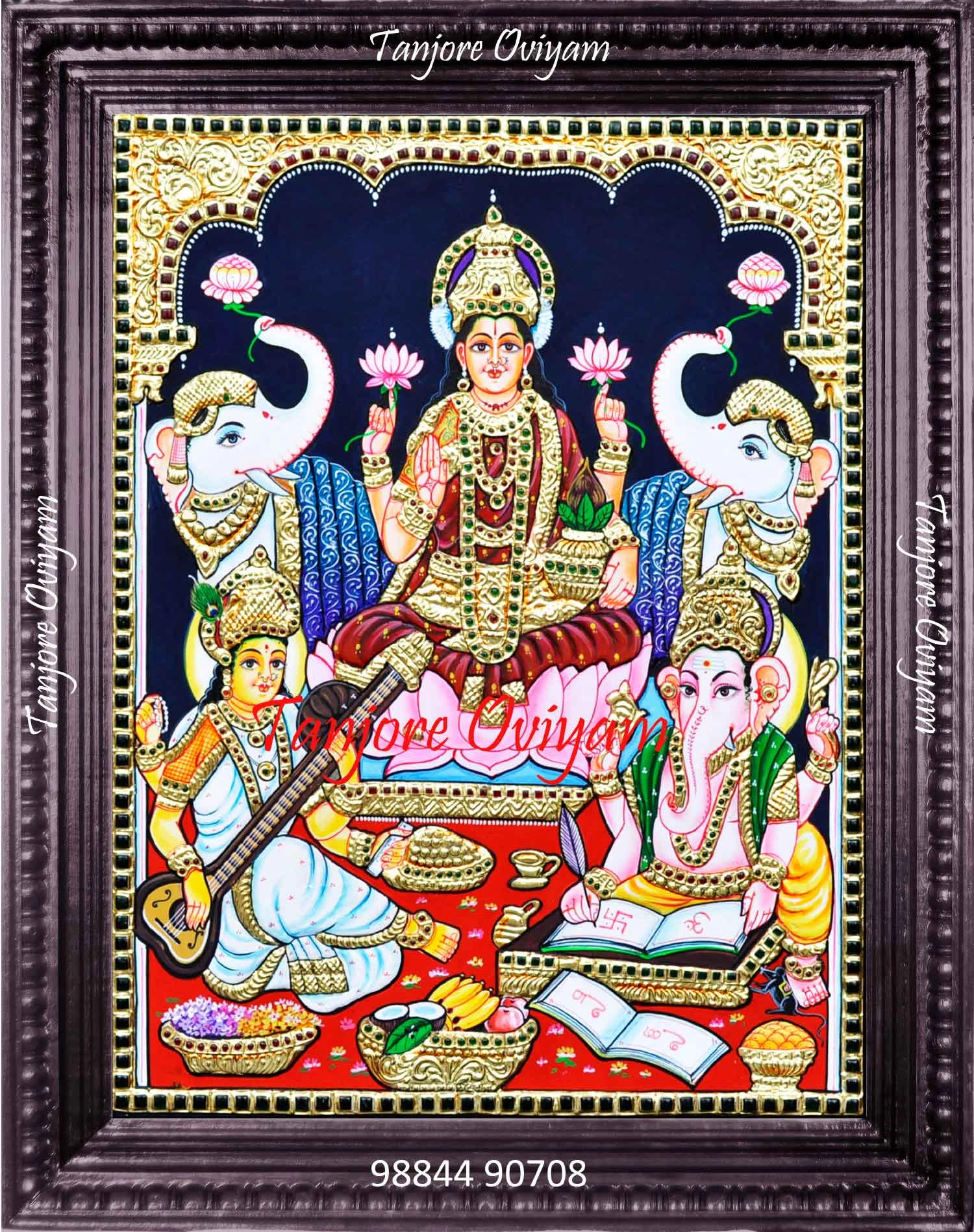 Lakshmi Ganesh Saraswati Tanjore painting